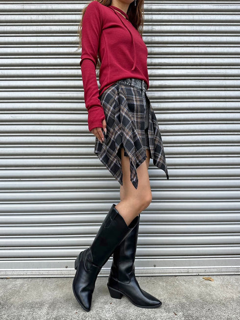 チェックシャツドッキングデニムショートパンツ